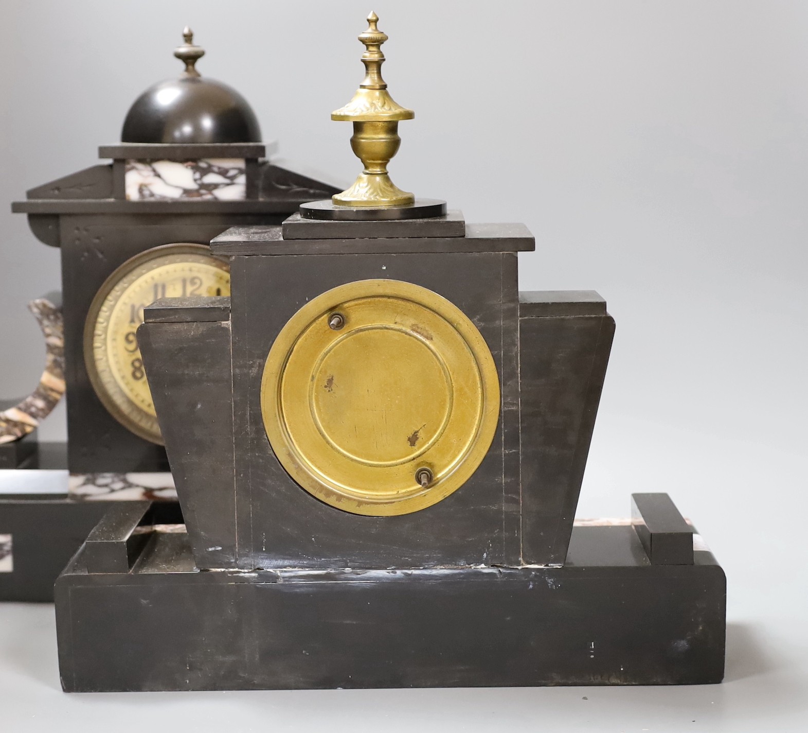 A ornamental Victorian and marble slate clock together with an Art Deco style mantle clock, tallest 35cm